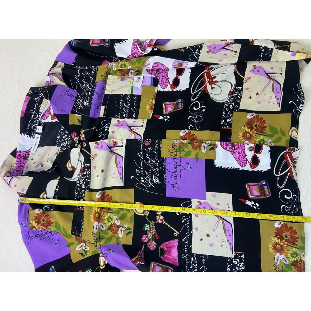 Susan Graver Women's 1X Top Fashion Girl Print Button Up Artsy Art To Wear Bold - Picture 7 of 9